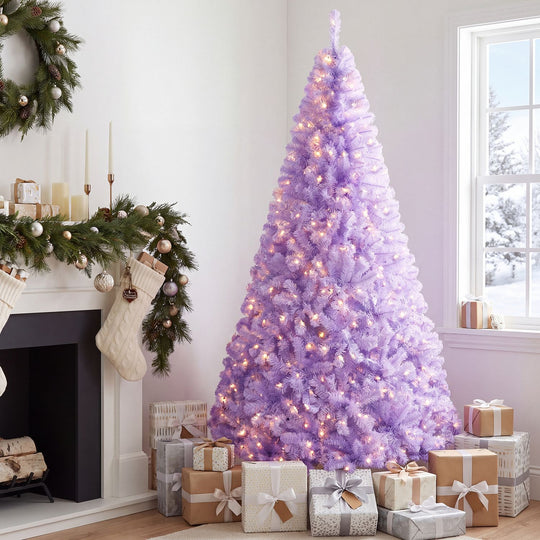 6 FT Light Purple Pre-Lit Peacock Blue Christmas Tree with 250 Warm White LED Lights
