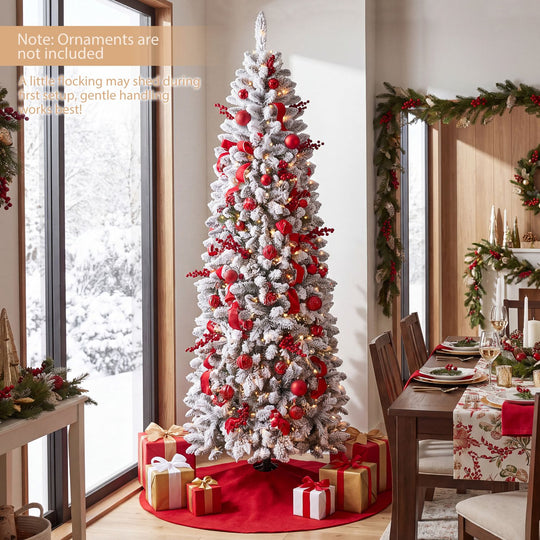 7.5 FT Pre-lit Snow-Flocked Christmas Tree with RGB Lights