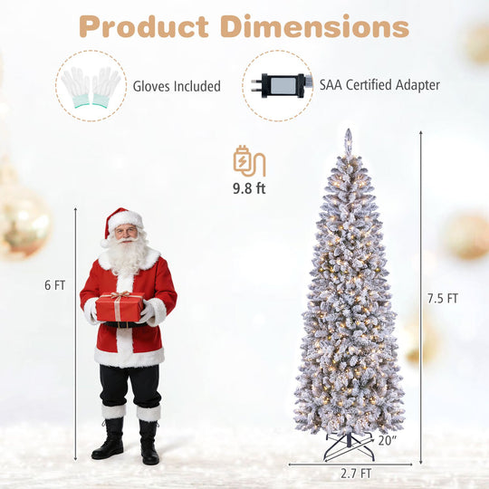 7.5 FT Pre-lit Snow-Flocked Christmas Tree with RGB Lights