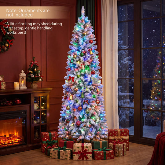 7.5 FT Pre-lit Snow-Flocked Christmas Tree with RGB Lights