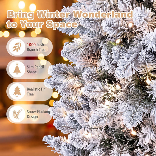 7.5 FT Pre-lit Snow-Flocked Christmas Tree with RGB Lights