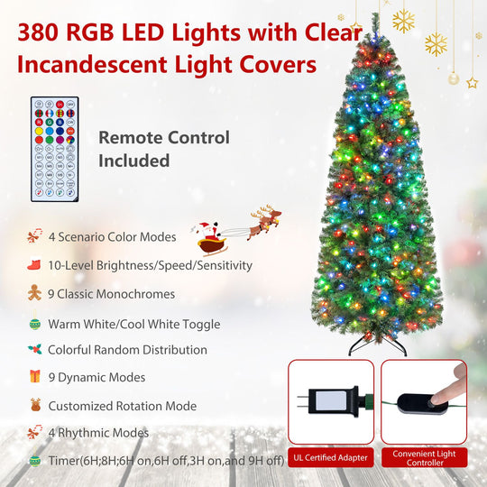 6.3 FT Smart Pencil Christmas Tree with Pre-Lit RGB LED Lights