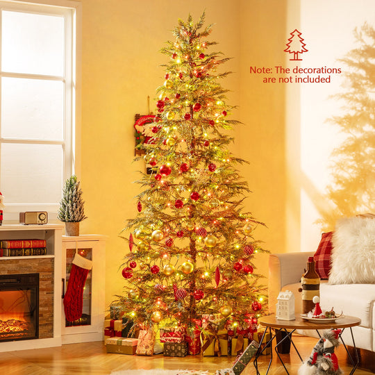 7.5 Feet Artificial Christmas Tree with Branch Tips and Colorful LED Lights