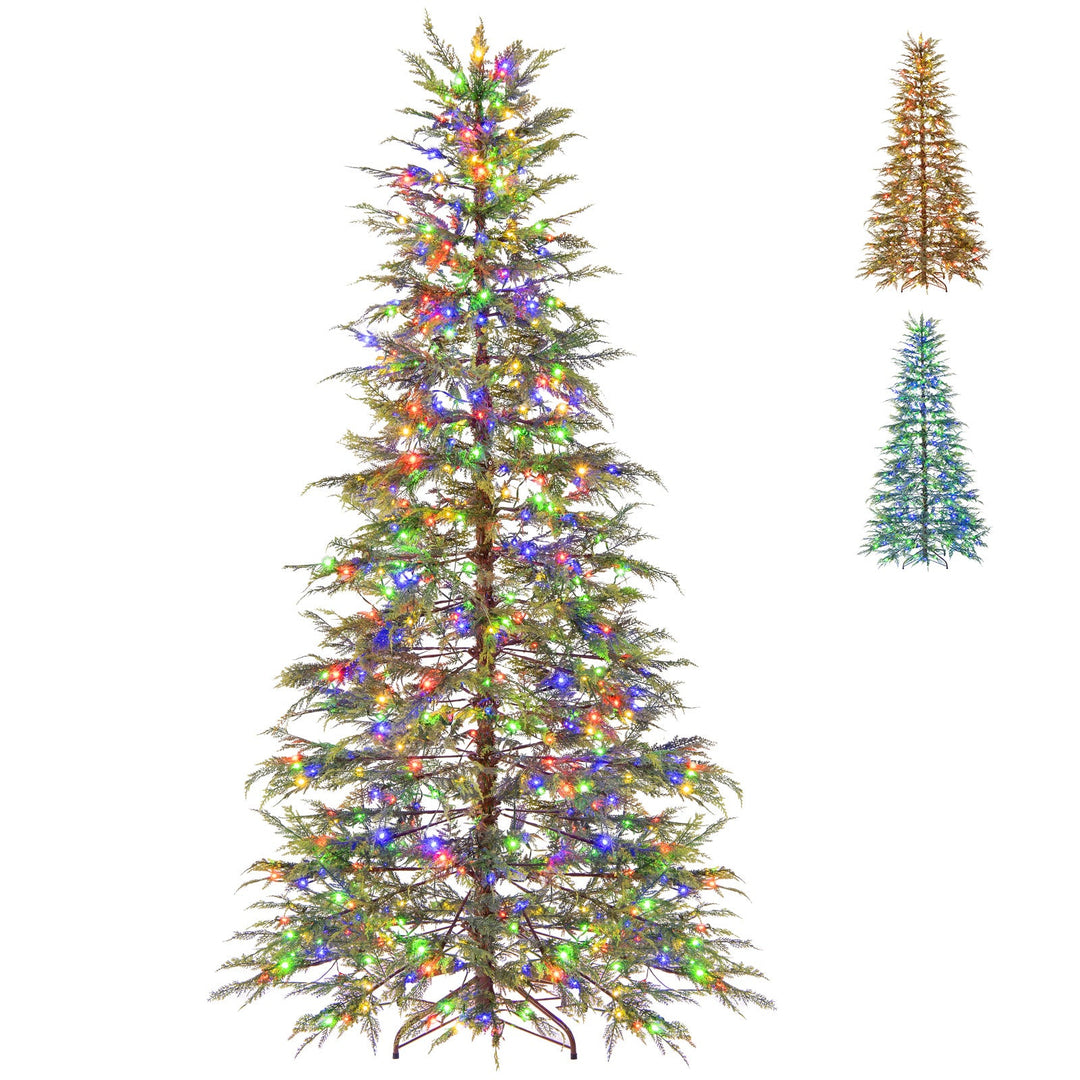 7.5 Feet Artificial Christmas Tree with Branch Tips and Colorful LED Lights