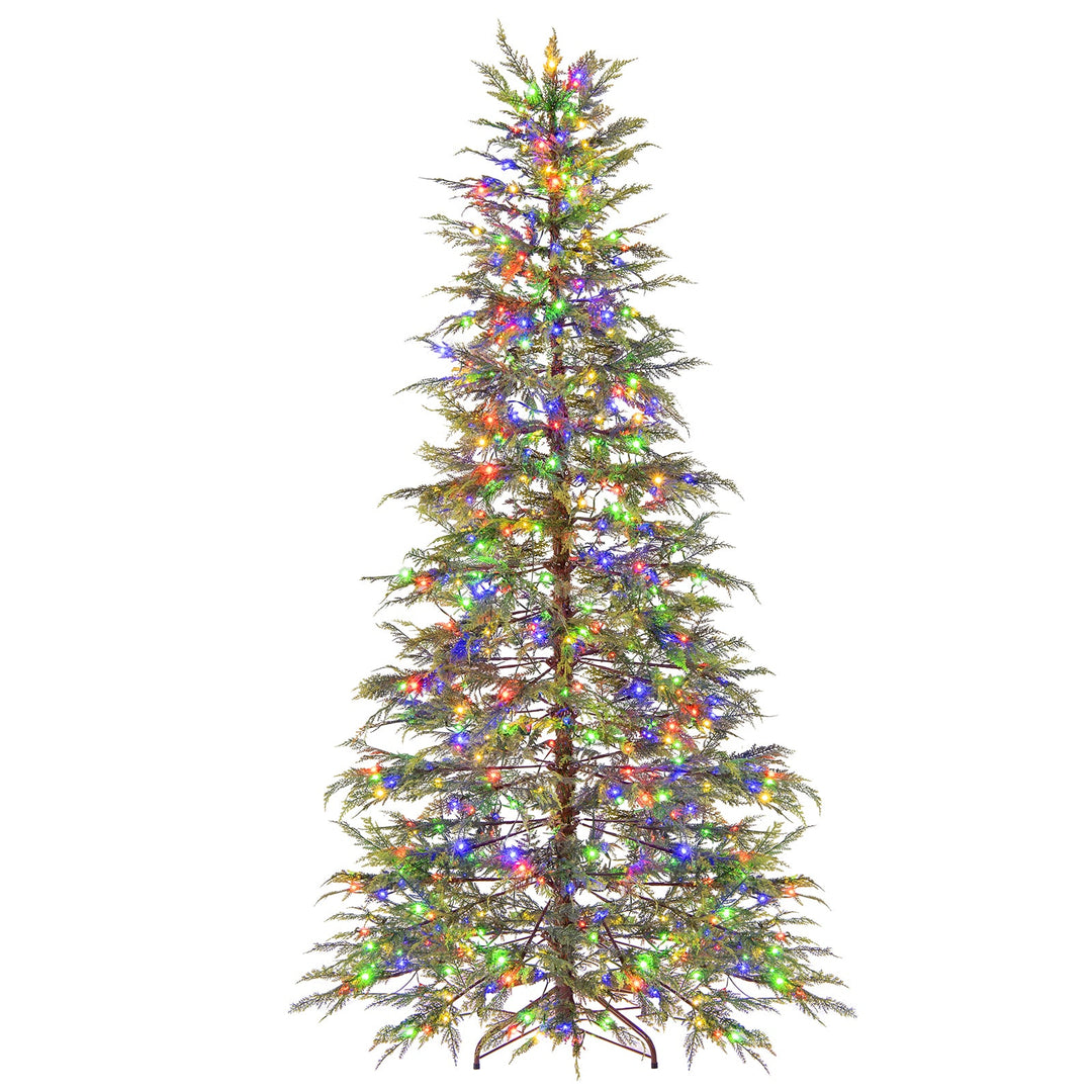 7.5 Feet Artificial Christmas Tree with Branch Tips and Colorful LED Lights