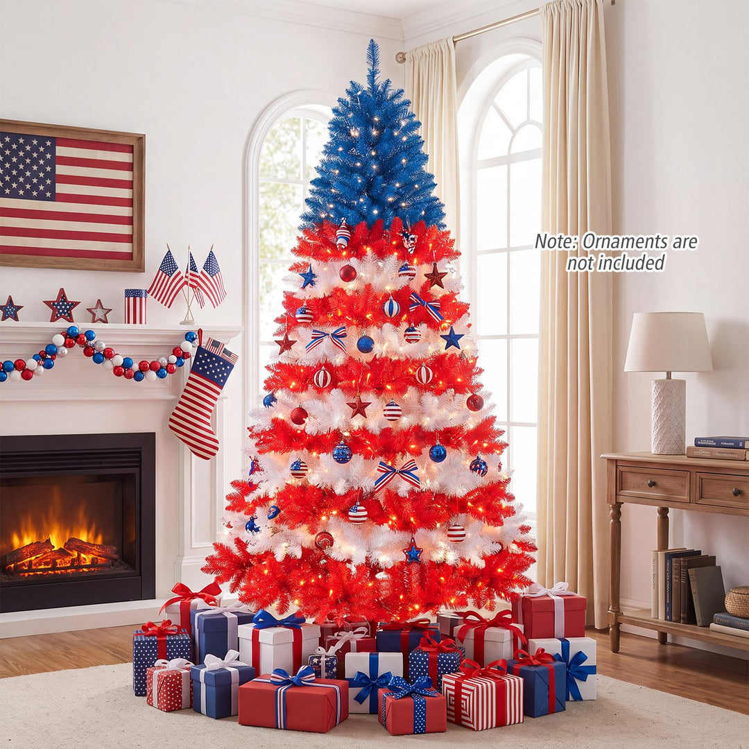 7.5 Feet Artificial Christmas Tree with Warm White LED Lights