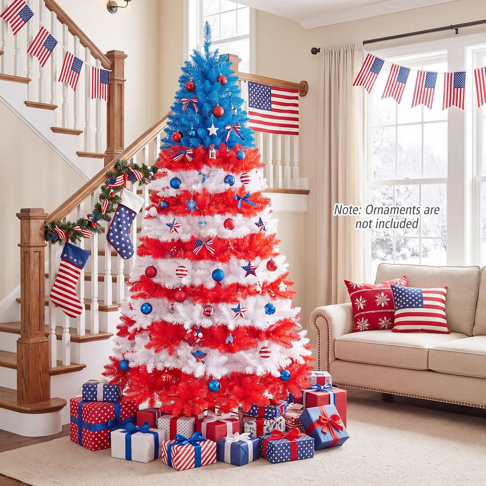 7.5 Feet Artificial Christmas Tree with Warm White LED Lights