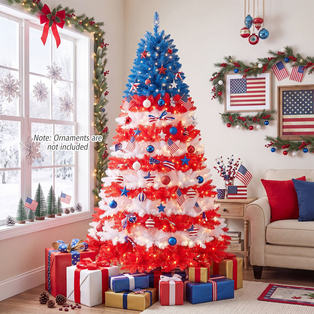 7.5 Feet Artificial Christmas Tree with Warm White LED Lights
