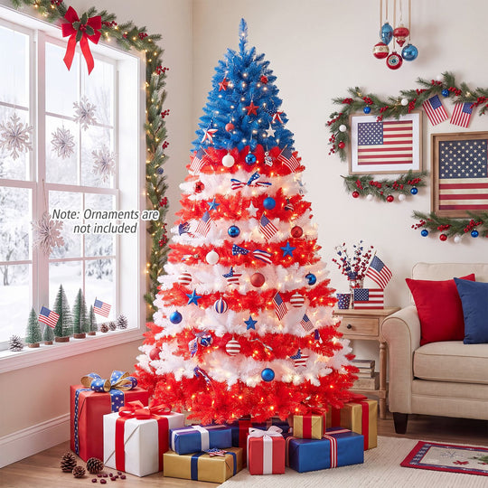 7.5 Feet Artificial Christmas Tree with Warm White LED Lights