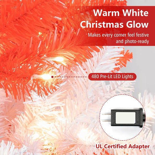 7.5 Feet Artificial Christmas Tree with Warm White LED Lights