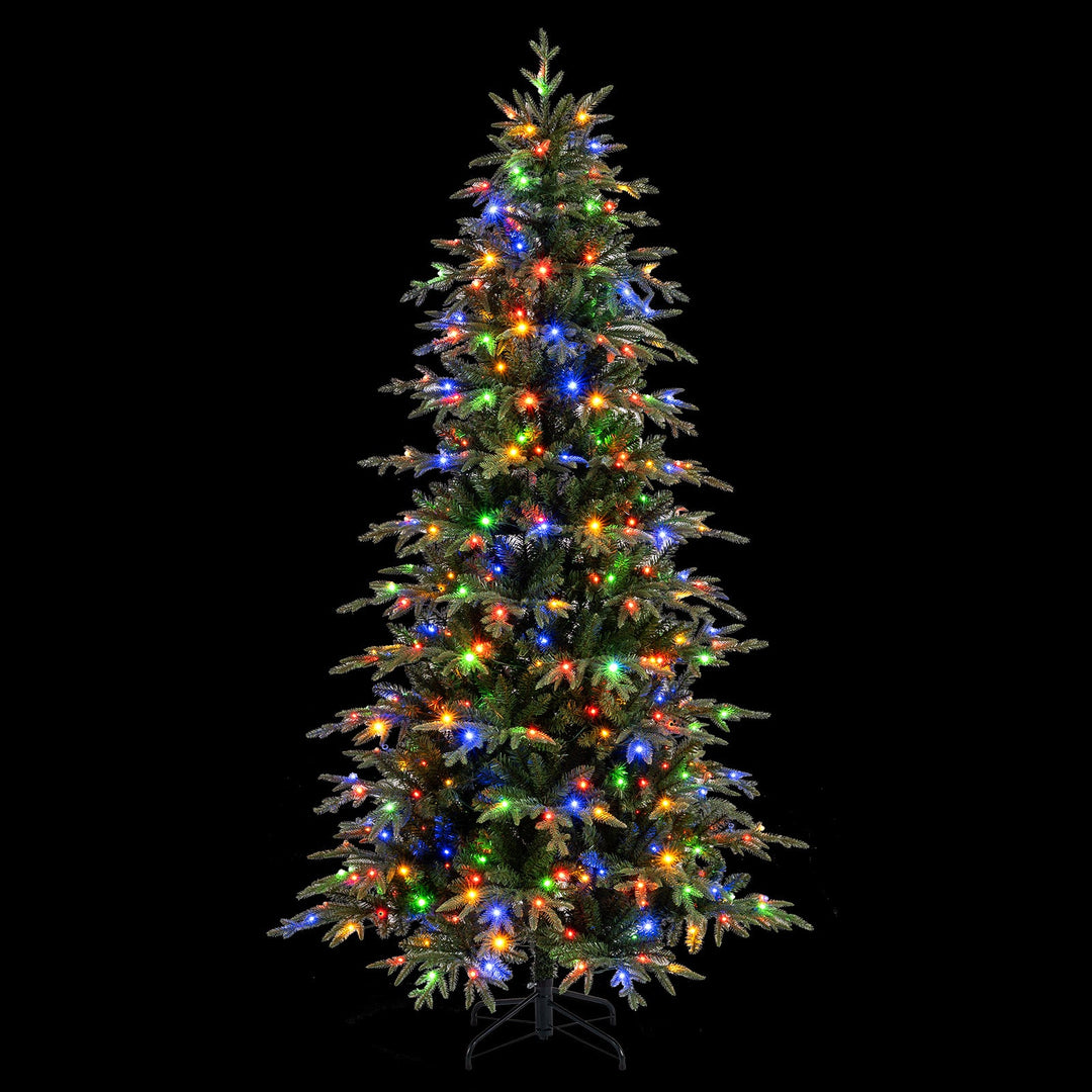 7.5 Feet Pre-Lit Artificial Christmas Tree Hinged Xmas Tree with LED Lights