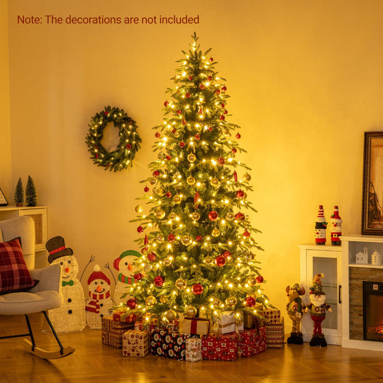 7.5 Feet Pre-Lit Artificial Christmas Tree Hinged Xmas Tree with LED Lights