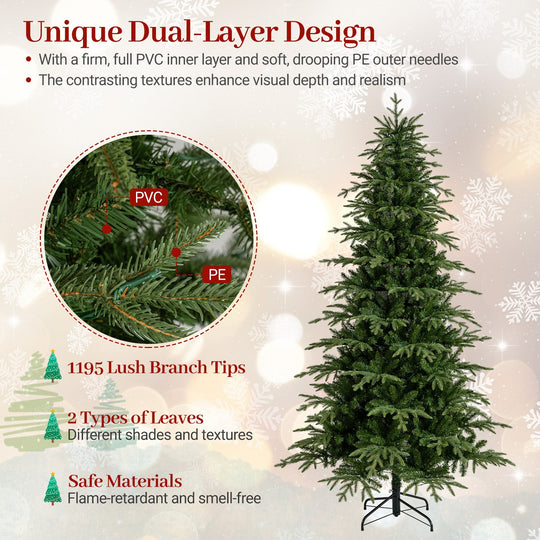 7.5 Feet Pre-Lit Artificial Christmas Tree Hinged Xmas Tree with LED Lights