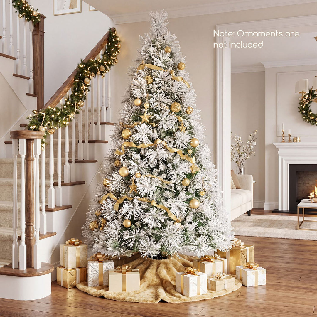 7.5 ft Flocked Pine Christmas Tree with Folding Metal Stand