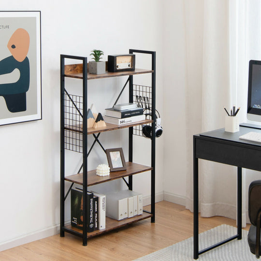 4 -Tier Industrial Open Storage Bookshelf-Coffee