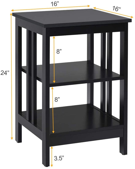 2 Pieces 3-Tier Nightstand with Reinforced Bars and Stable Structure