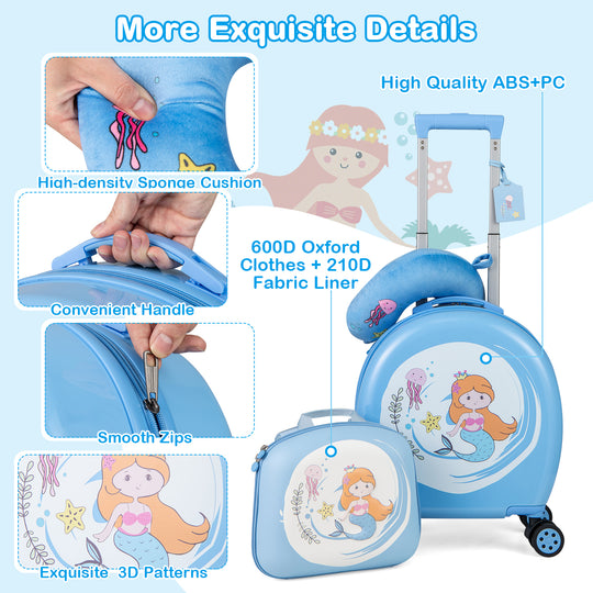 Kids Luggage Set with 14 Inches Carry-on Hardside Spinner Toddler Luggage and 10 Inches Backpack-Blue
