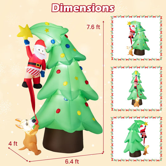 7.6 FT Inflatable Christmas Tree Outdoor Decoration with a Dog Chasing Santa Claus