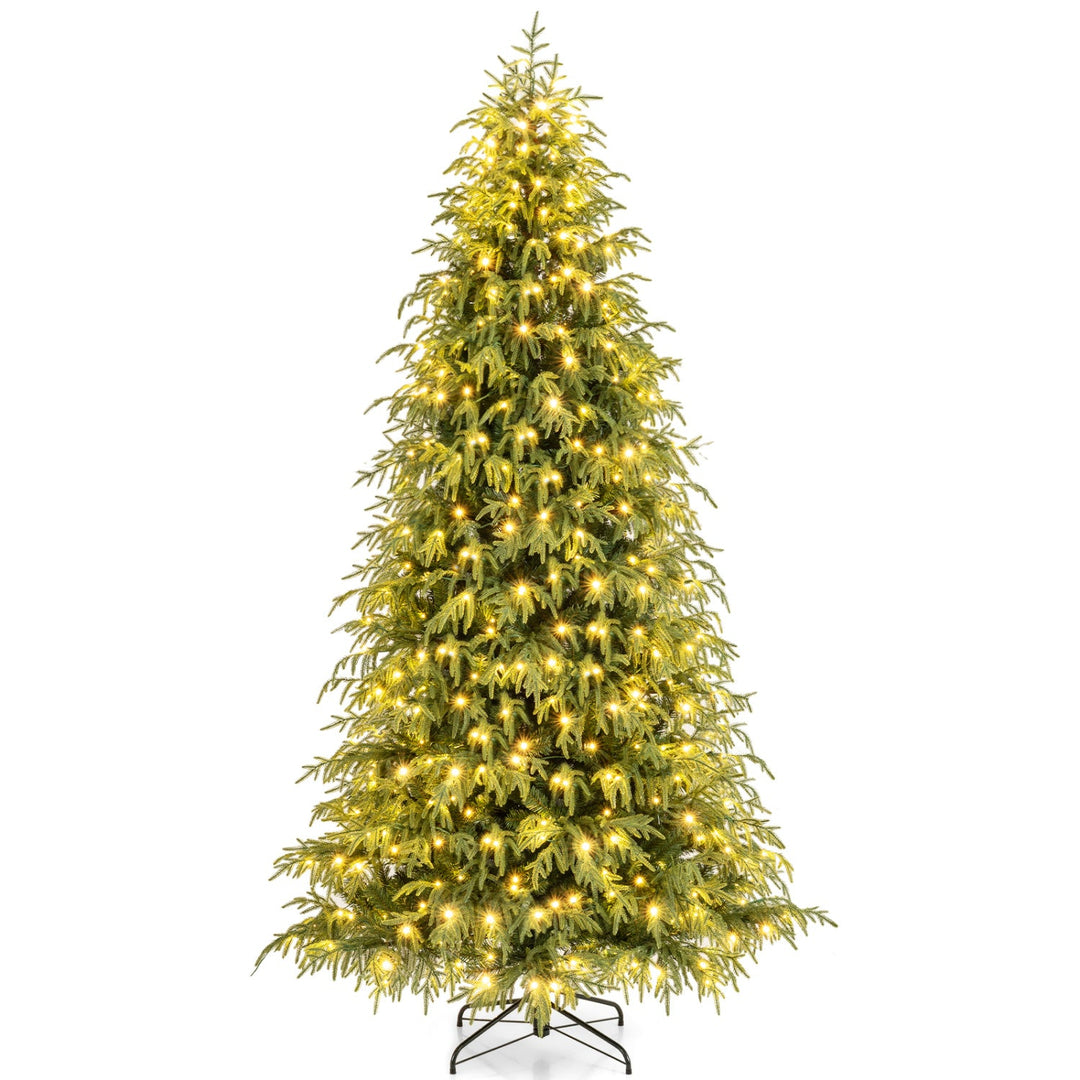 7 Feet Pre-Lit Artificial Christmas Tree Hinged Faux Xmas Tree with Soft Branch Tips