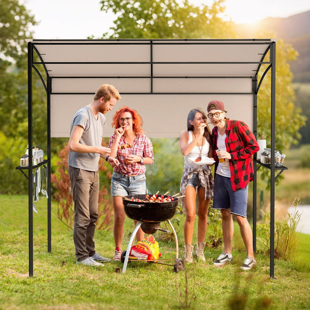 BBQ Grill Canopy 7.8 x 4.4 FT with Shelves and Sidewall