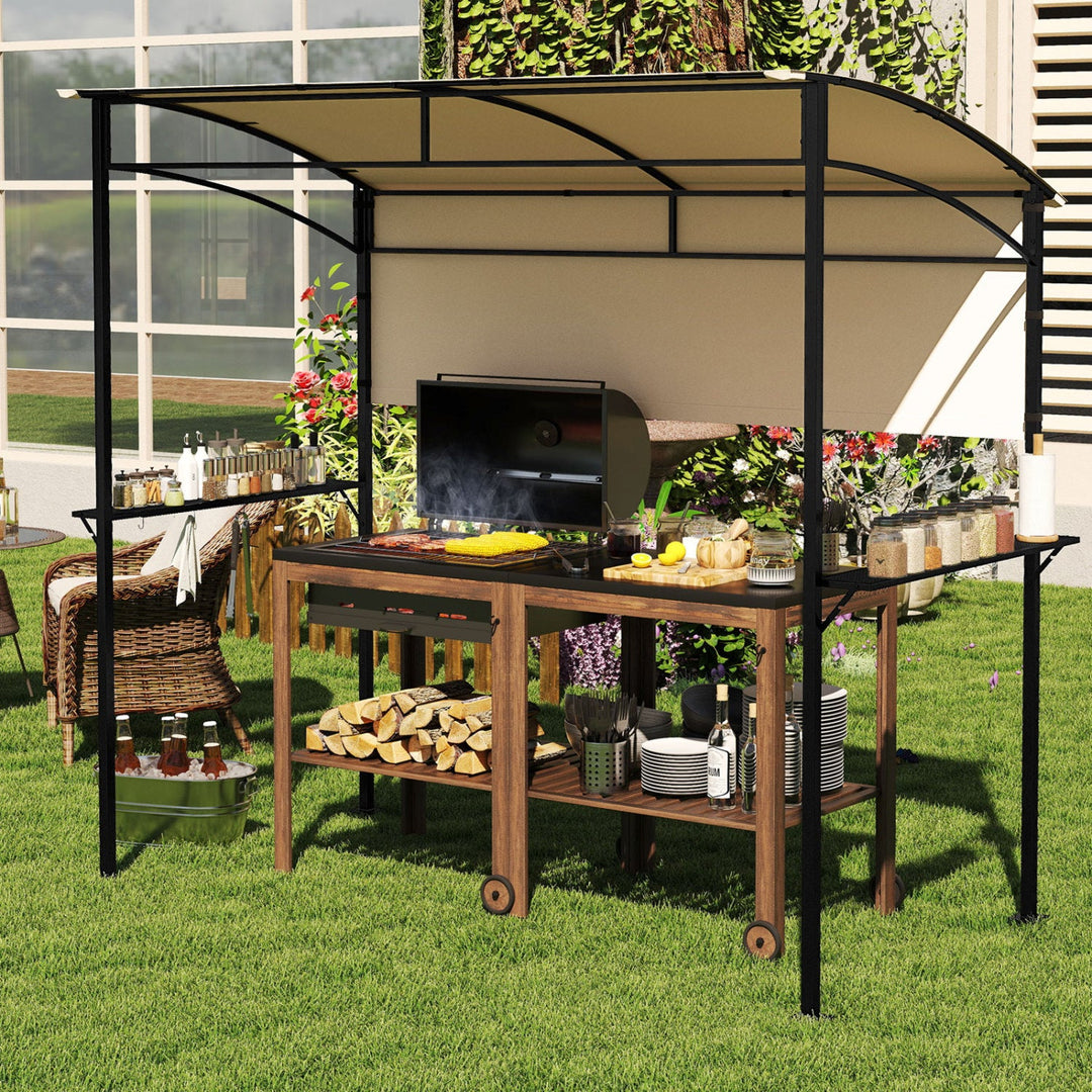 BBQ Grill Canopy 7.8 x 4.4 FT with Shelves and Sidewall
