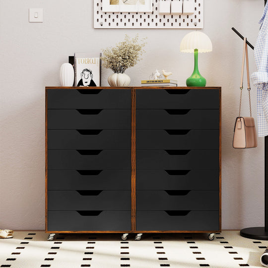 7-Drawer Chest Wooden Storage Dresser with Lockable Wheels