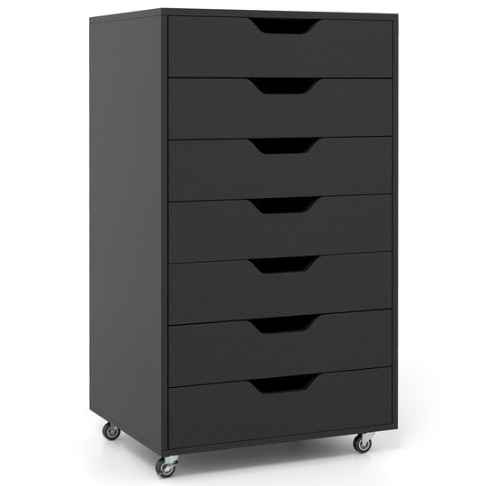7-Drawer Chest Wooden Storage Dresser with Lockable Wheels