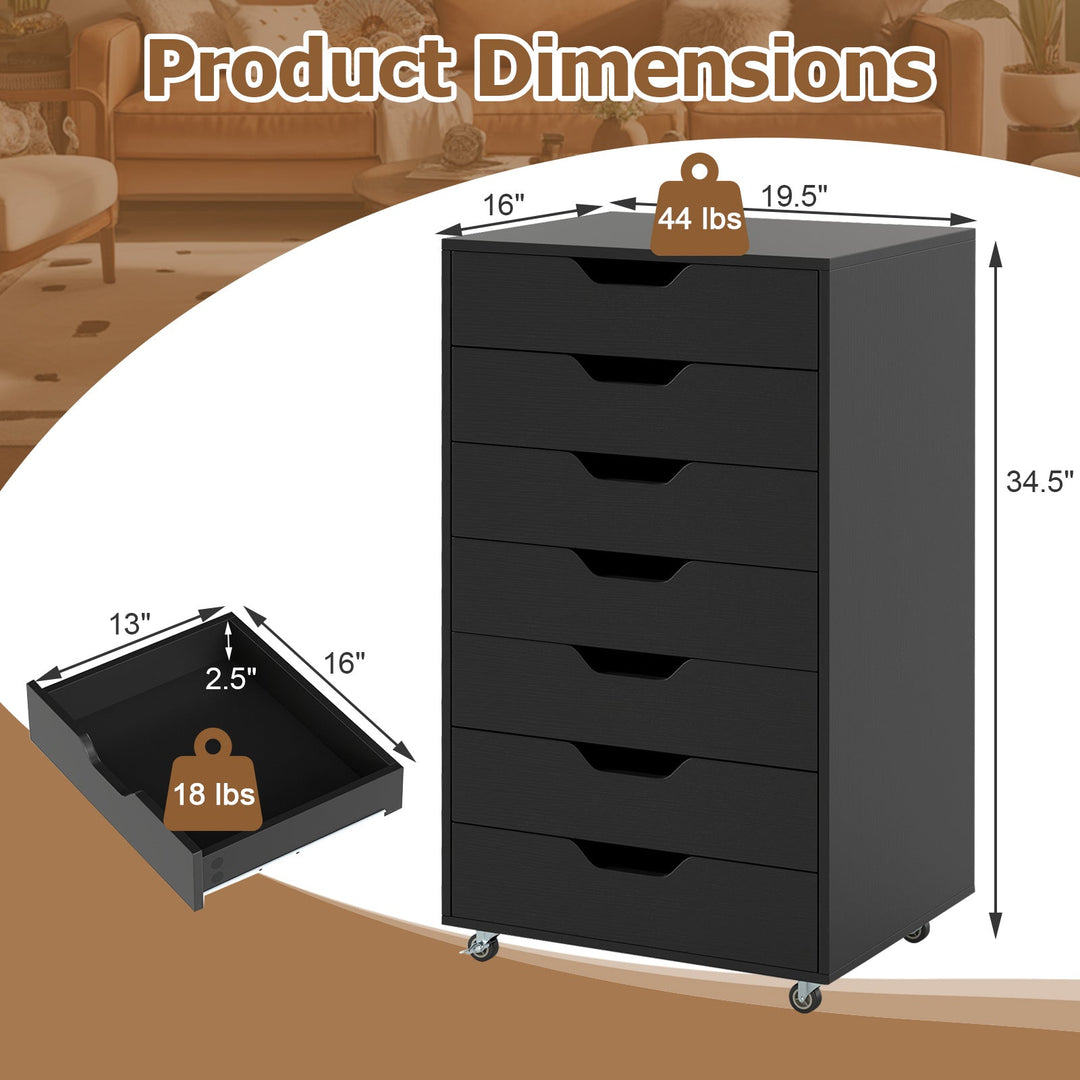 7-Drawer Chest Wooden Storage Dresser with Lockable Wheels