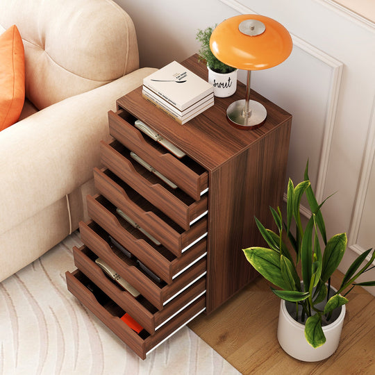 7-Drawer Chest Wooden Storage Dresser with Lockable Wheels
