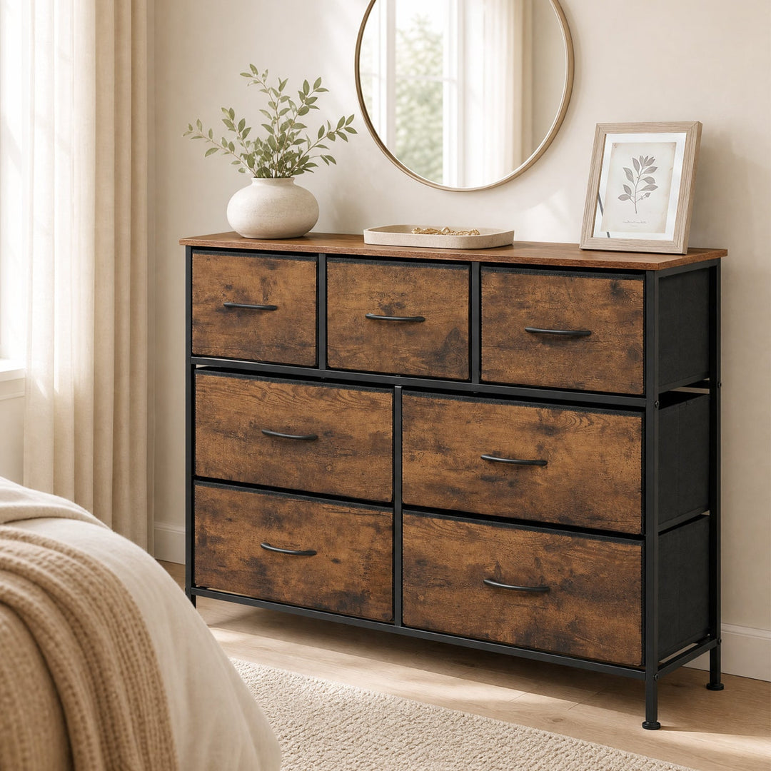 7-Drawer Wide Dresser with Fabric Drawers for Bedroom