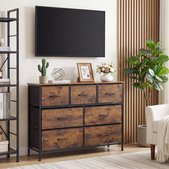7-Drawer Wide Dresser with Fabric Drawers for Bedroom