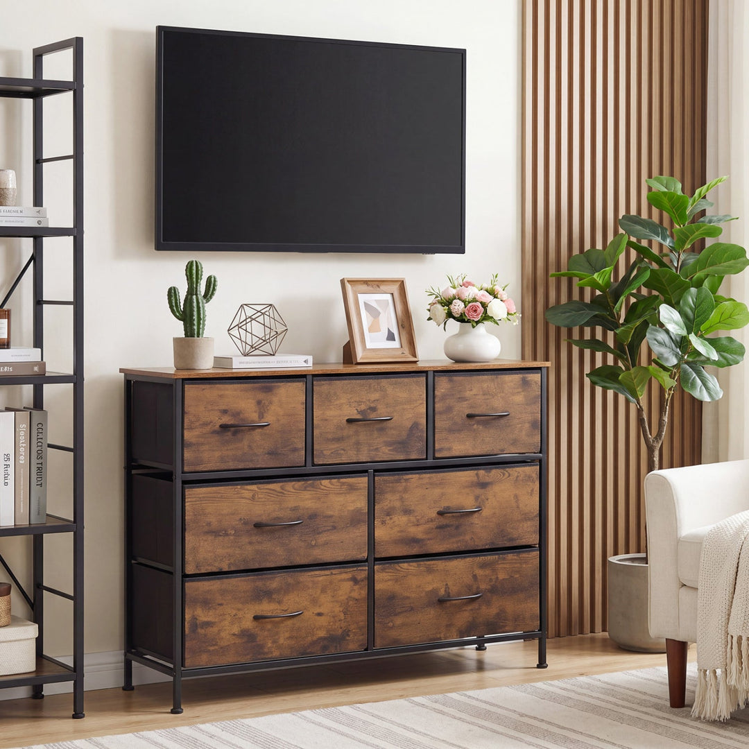7-Drawer Wide Dresser with Fabric Drawers for Bedroom