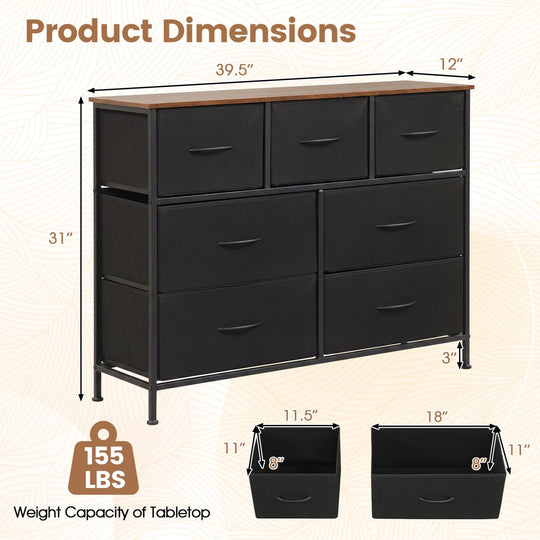 7-Drawer Wide Dresser with Fabric Drawers for Bedroom