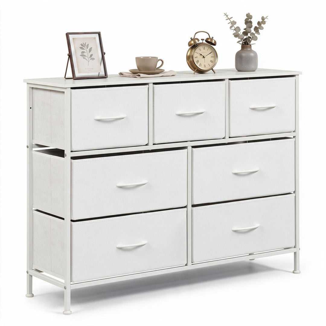7-Drawer Wide Dresser with Fabric Drawers for Bedroom