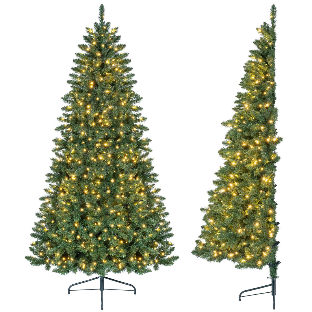 7 FT Artificial Half Christmas Tree Hinged Pre-Lit Xmas Tree