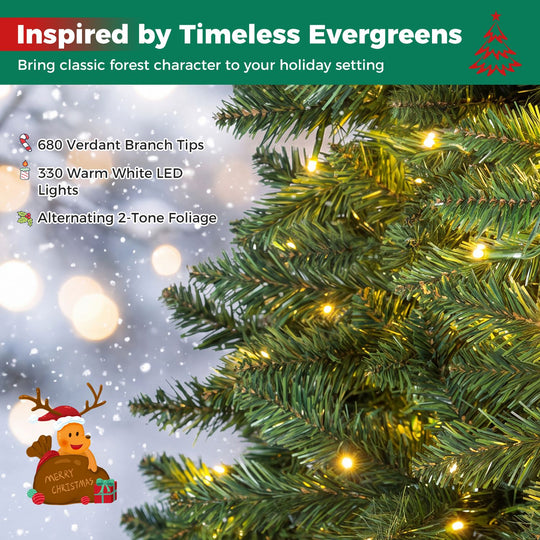 7 FT Artificial Half Christmas Tree Hinged Pre-Lit Xmas Tree