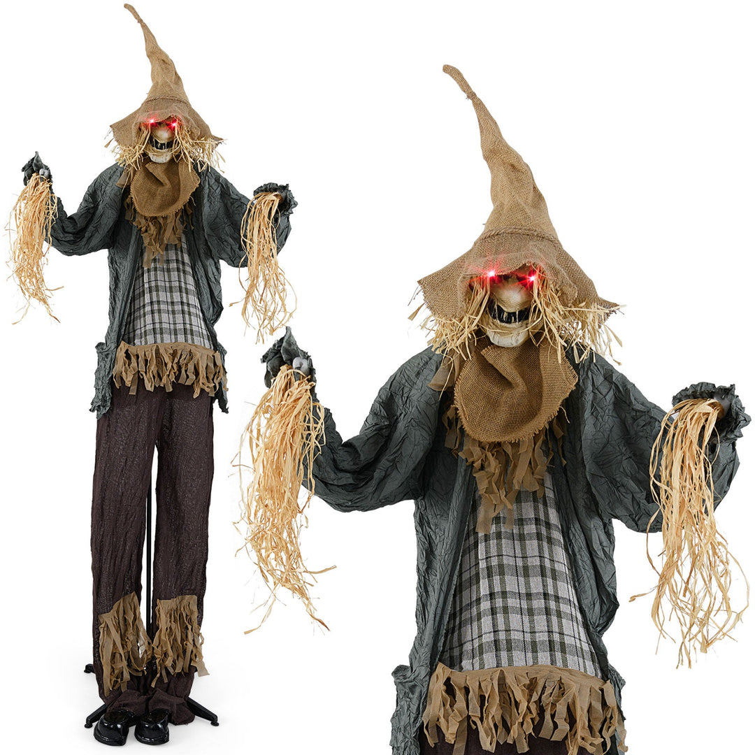 7 FT Halloween Decoration Animated Standing Scary Scarecrow with Light-up Eyes for Hunted Houses