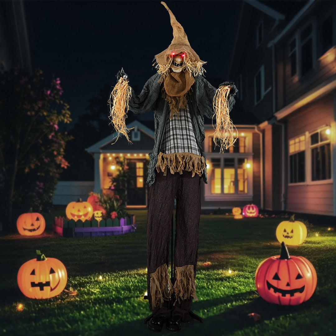 7 FT Halloween Decoration Animated Standing Scary Scarecrow with Light-up Eyes for Hunted Houses