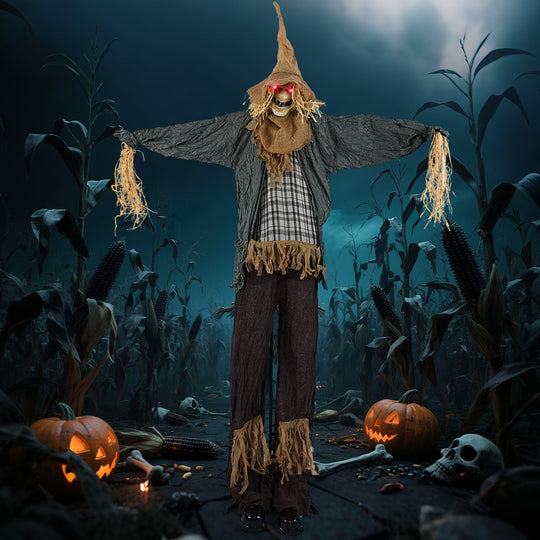 7 FT Halloween Decoration Animated Standing Scary Scarecrow with Light-up Eyes for Hunted Houses