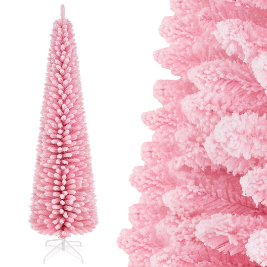 7 FT Pink Artificial Christmas Tree with 575 Snow Flocked PVC Branch Tips