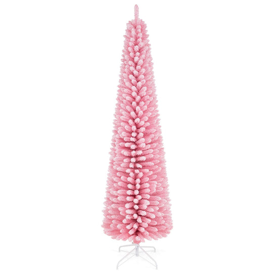 7 FT Pink Artificial Christmas Tree with 575 Snow Flocked PVC Branch Tips