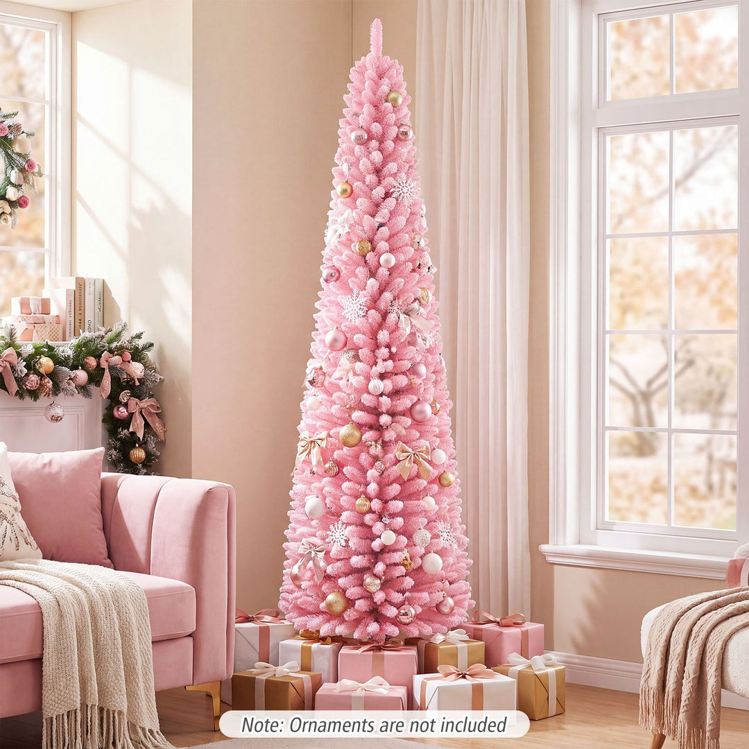 7 FT Pink Artificial Christmas Tree with 575 Snow Flocked PVC Branch Tips