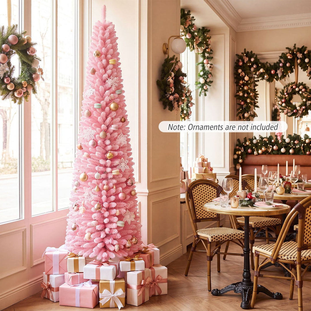 7 FT Pink Artificial Christmas Tree with 575 Snow Flocked PVC Branch Tips