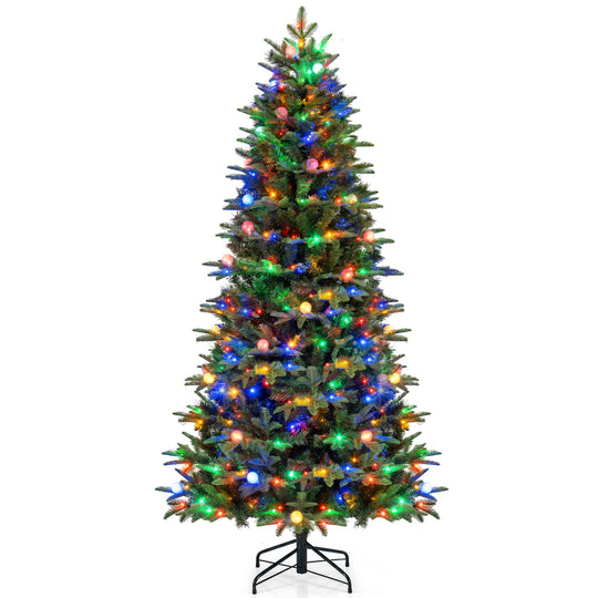 8 FT Pre-Lit Artificial Christmas Tree with Globe LED Lights
