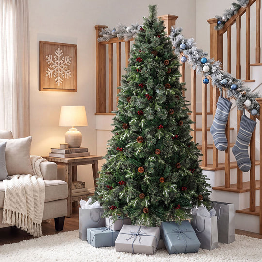 6 FT Pre-Lit Artificial Christmas Tree with Dual-Color LED Lights and 9 Modes