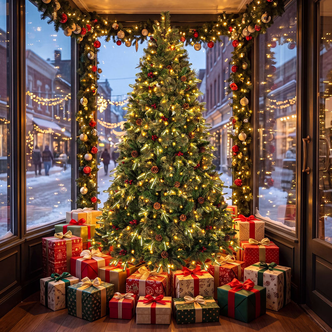 6 FT Pre-Lit Artificial Christmas Tree with Dual-Color LED Lights and 9 Modes