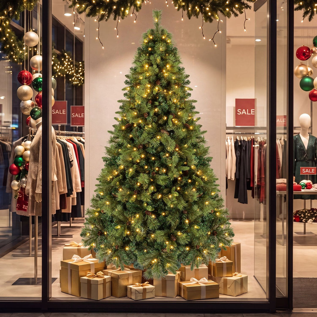 8 FT Pre-Lit Artificial Christmas Tree with 310/400/515 Warm White LED Lights and 8