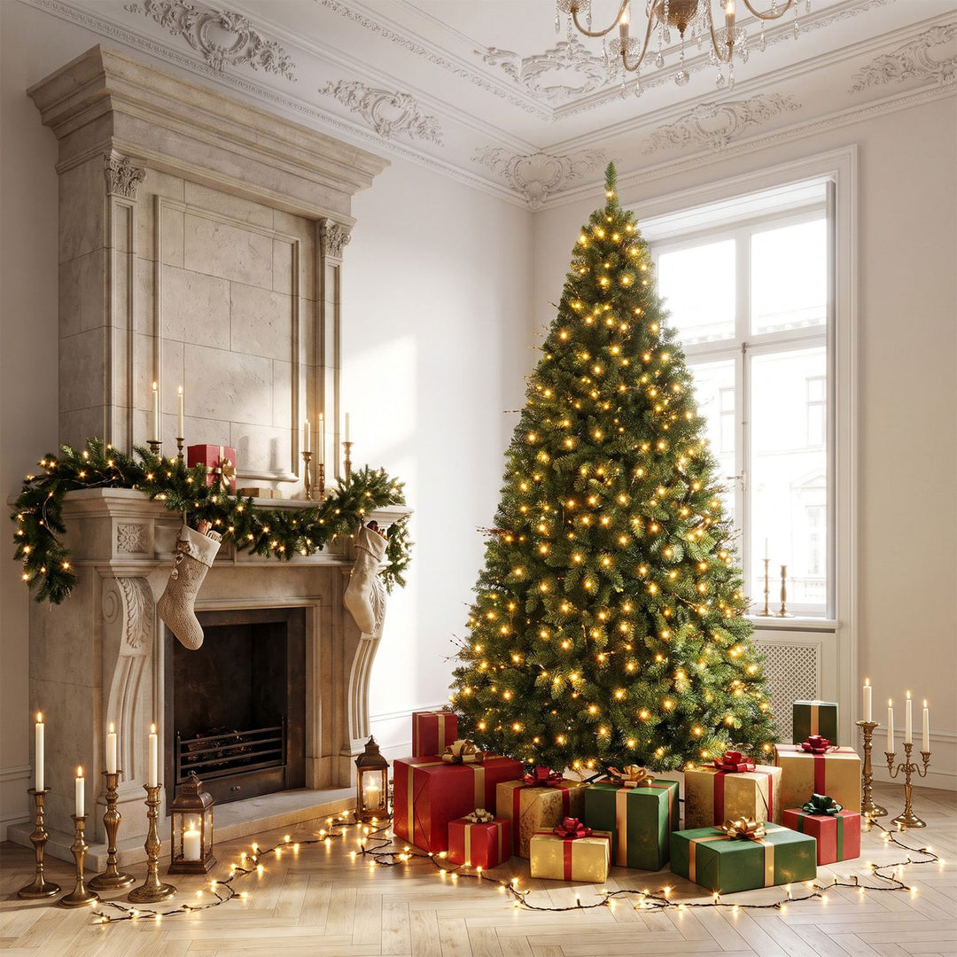 7 FT Pre-Lit Artificial Christmas Tree wIth 350 Adjustable Warm LED Lights