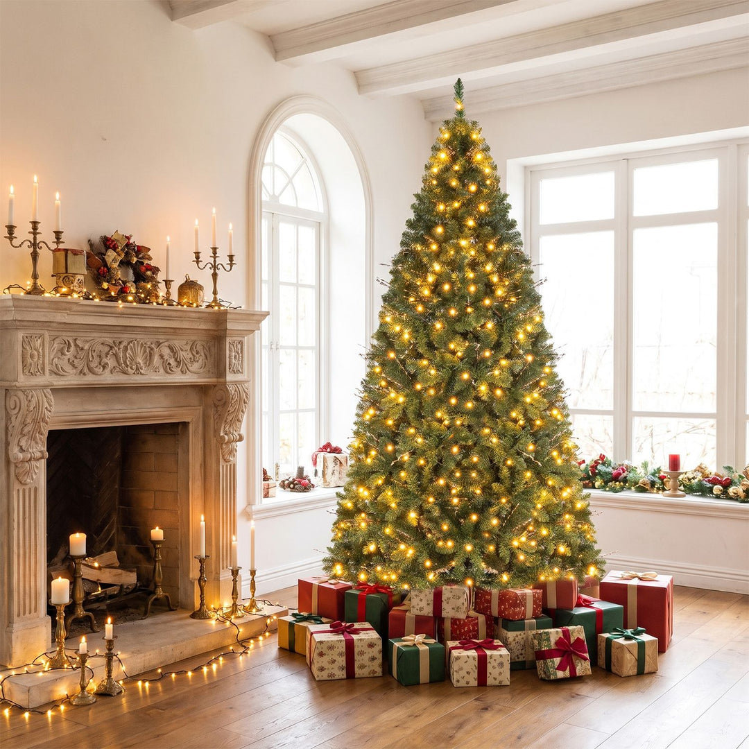 7 FT Pre-Lit Artificial Christmas Tree wIth 350 Adjustable Warm LED Lights