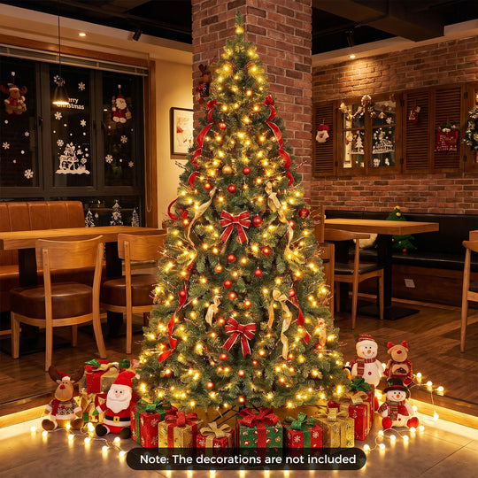 7 FT Pre-Lit Artificial Christmas Tree wIth 350 Adjustable Warm LED Lights
